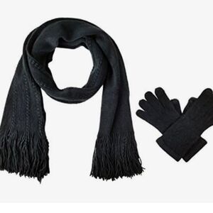 Chic Black Scarf and Gloves Set